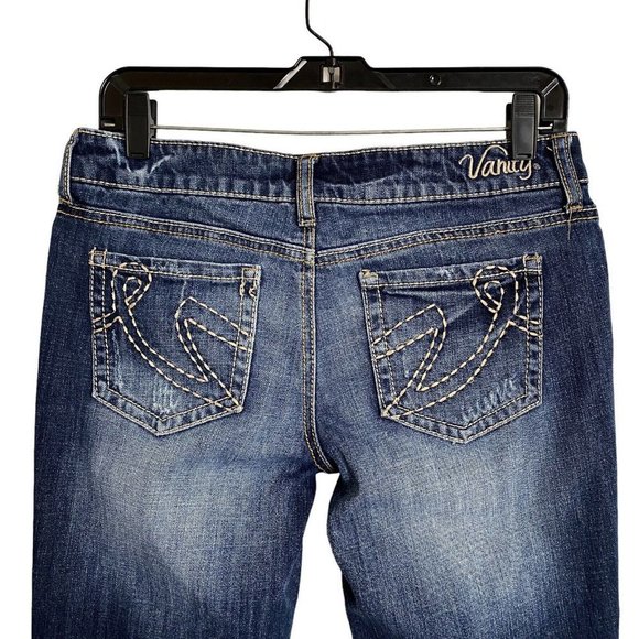 Vanity Dakota Capri Skimmers Denim Jeans Womens Size 28 Distressed Darker Blue - Picture 4 of 8
